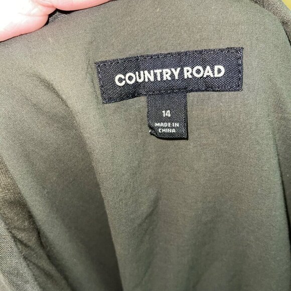 Country Road Womens Dress Size 14 Olive Cut Out Midi Elasticized Waist Collared - Picture 3 of 8